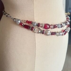 White House Black Market Red and Silver Beaded Belt